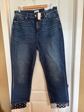 LOFT Women's Dark Wash. Straight Crop High Rise Curvy Fit.